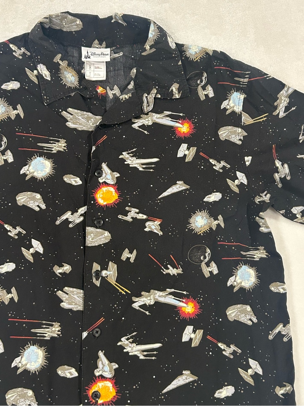 Disney Parks Star Wars shirt button down black cotton men’s small space battle
